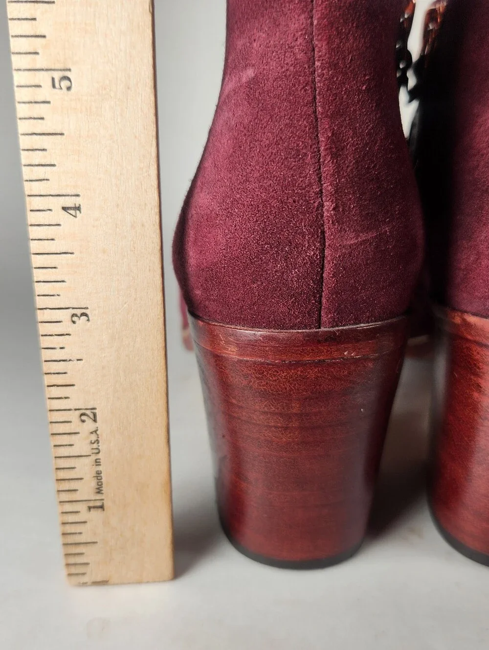 TED BAKER Womens Hiharu Ankle Boot 9 EU 40 Burgundy Wood Heel Back Zip Rose Gold